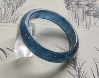 50.2mm Rare Natural Devil Blue Aquamarine Gemstone Translucent Bangle Bracelet (#5)