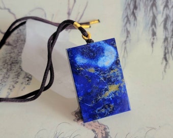Natural Genius Lapis Lazuli square Pendant Necklace (L241)