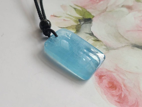 Collier Aigue-marine Pierre Naturelle 10mm - Chaîne Laiton Nœud Bleu 48cm - Neuf Avec étiquettes