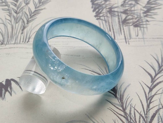 54.3 mm 天然ブルーアクアマリン宝石 半透明 厚手バングルブレスレット