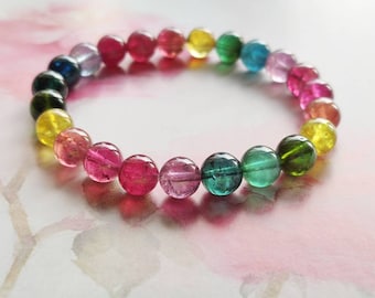 Richness colors Natural Gems tourmaline  beads bracelet 7.8mm