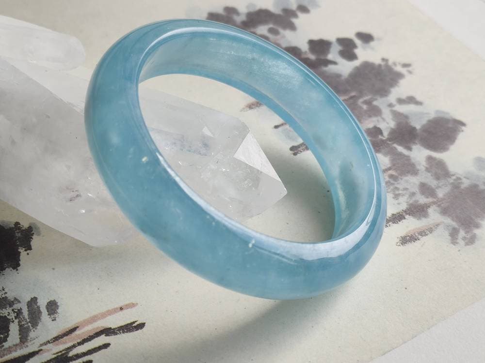 ⭐︎【天然】アクアマリン バングル 60.7g 56.8 mm天然ブルーアクアマリン宝石バングルブレスレット（#57