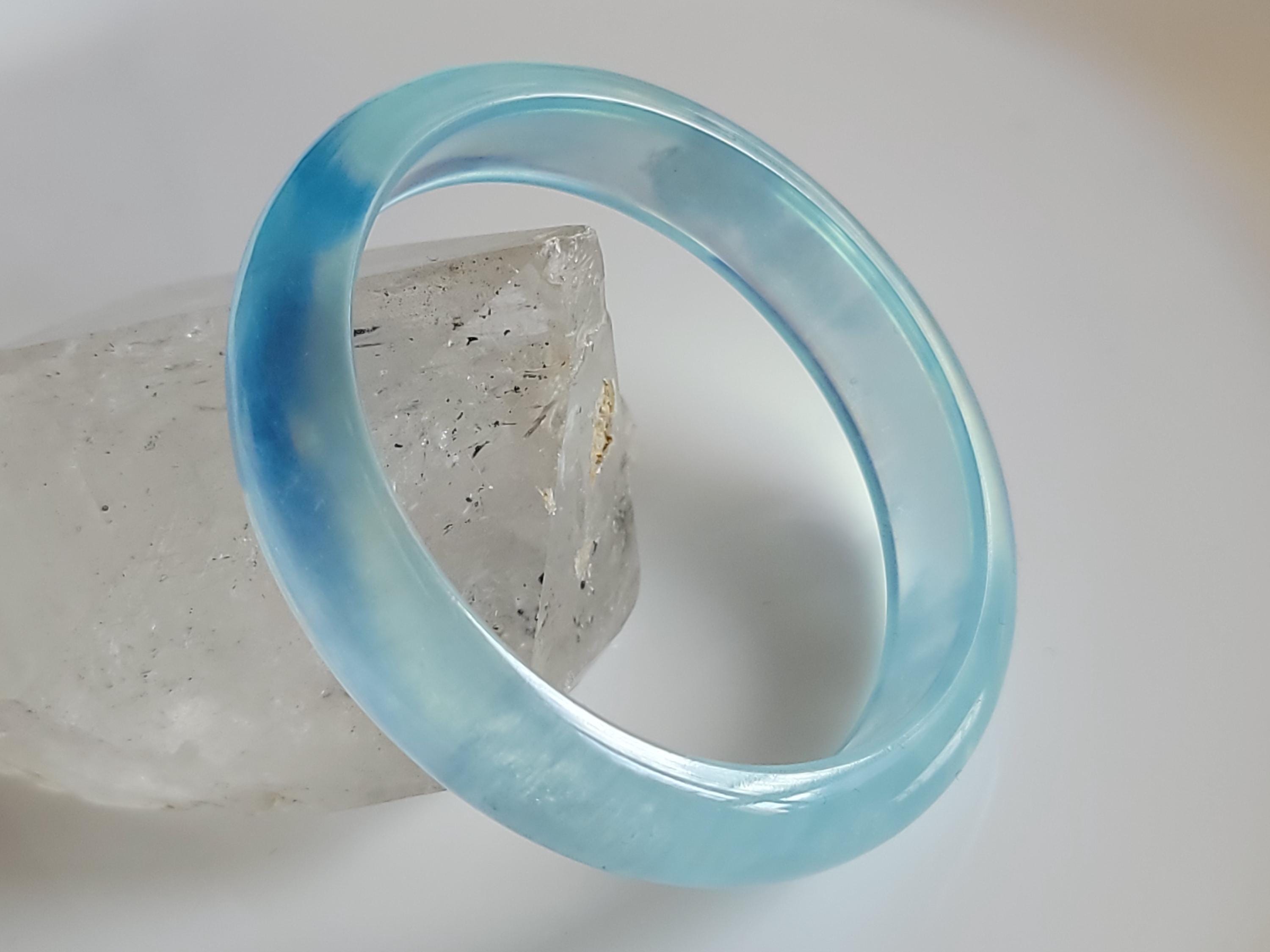 57 mm 天然ブルーアクアマリン宝石半透明バングルブレスレット (#162 