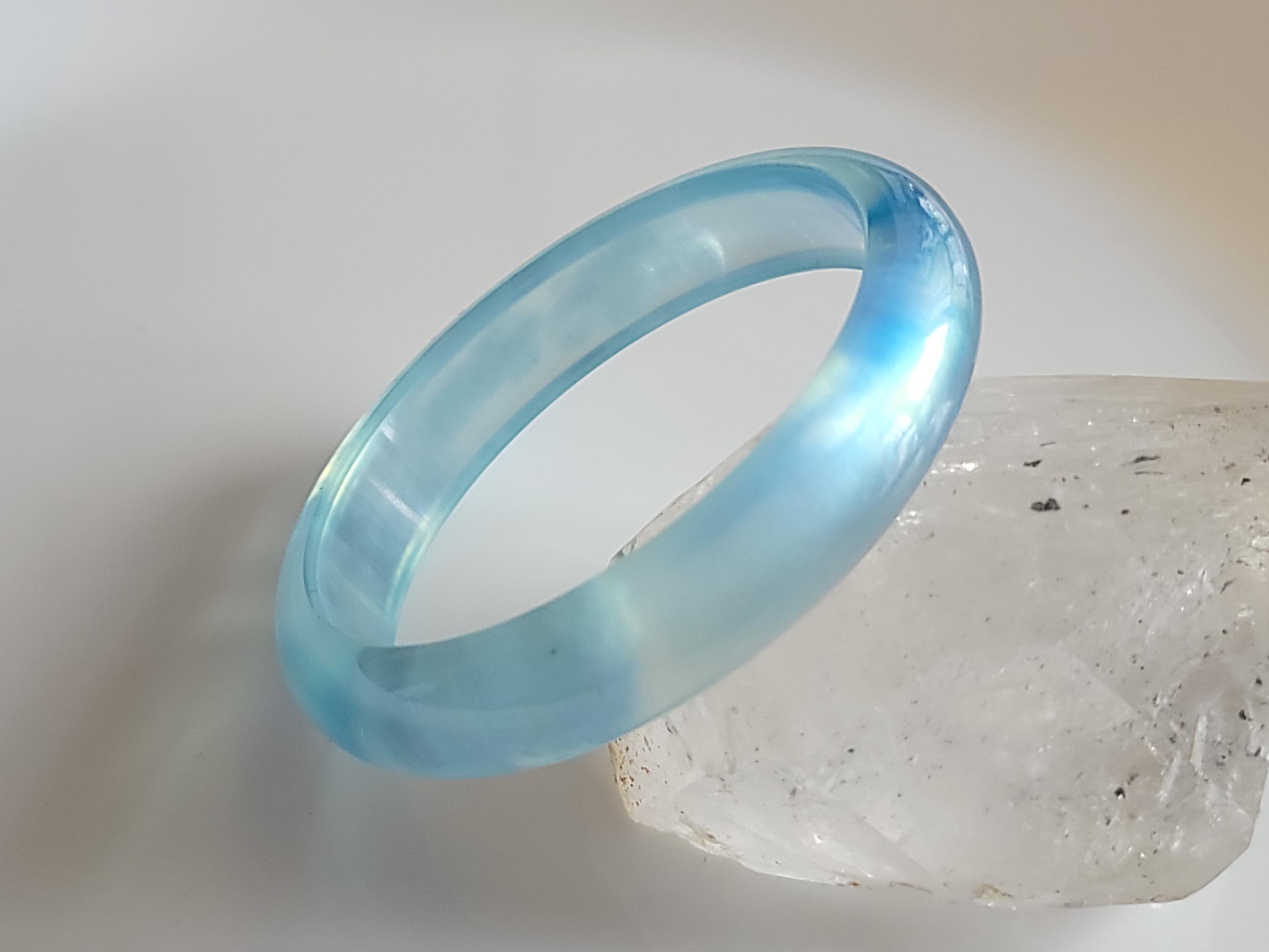 57 mm 天然ブルーアクアマリン宝石半透明バングルブレスレット (#162 