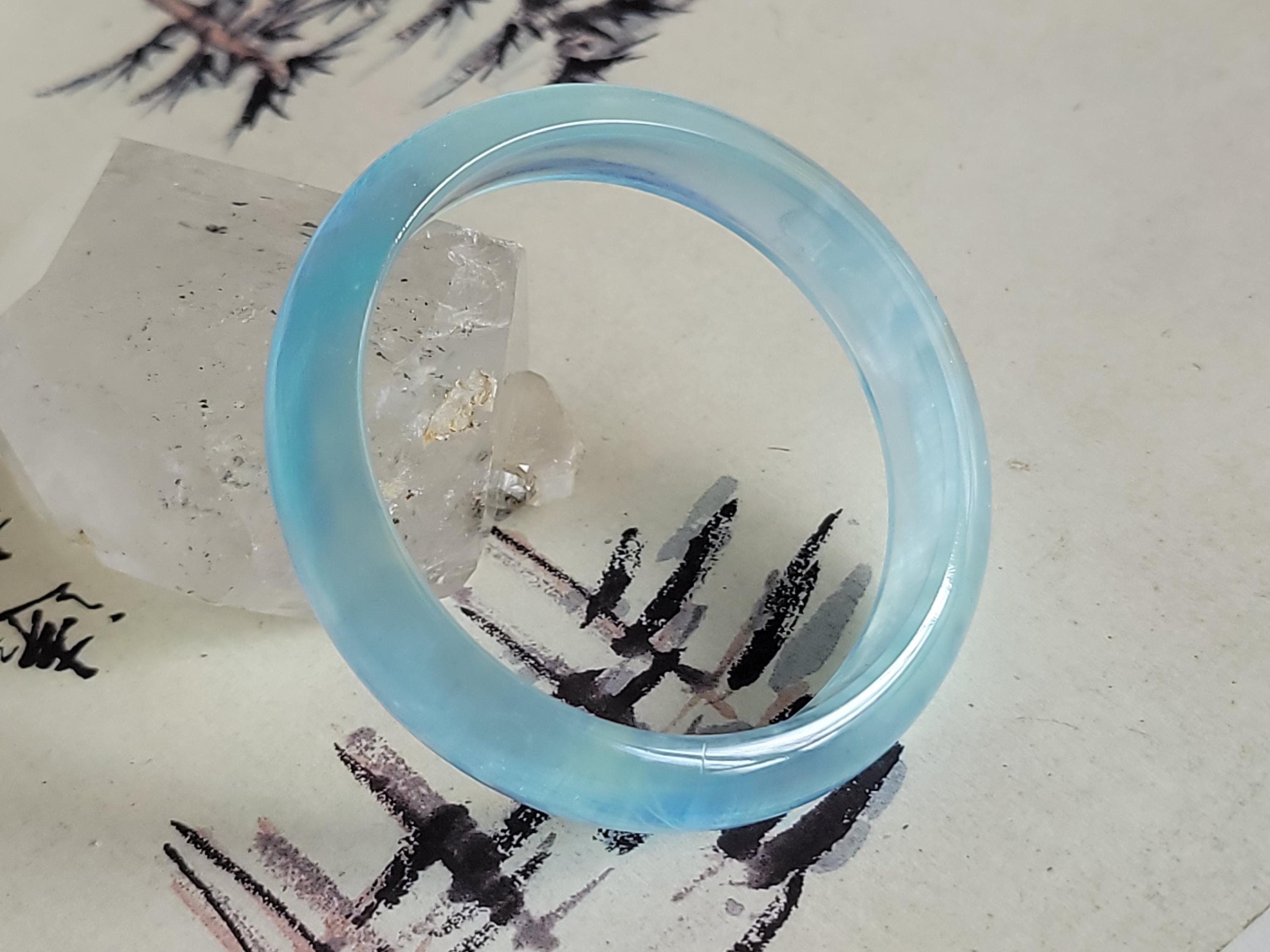 57 mm 天然ブルーアクアマリン宝石半透明バングルブレスレット (#162 