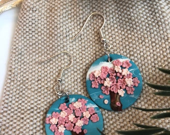 Cherry Blossom Tree Polymer Clay Earrings