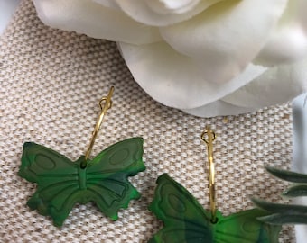 Camouflage Butterfly Polymer Clay Hoop Earrings