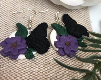 Purple Butterfly Polymer Clay Earrings