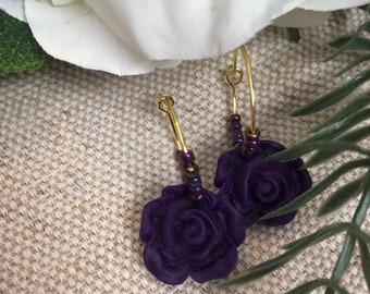 Purple Rose Polymer Clay Earring