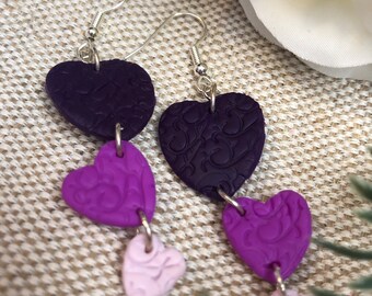 Purple Hearts Polymer Clay Earrings