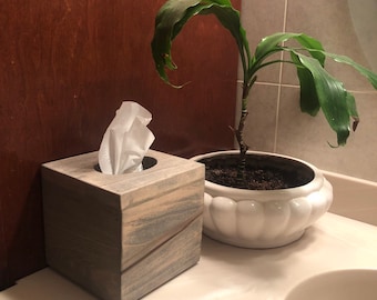 Handcrafted Wood Tissue Box Cover: Rustic Square Holder