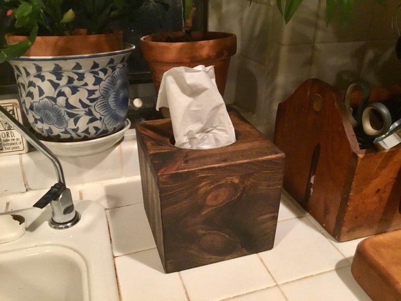 Wood Tissue Box Cover Square Tissue Box Holder Rustic Tissue Etsy