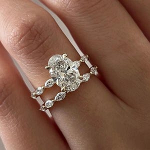 3 CT Oval Cut Moissanite Wedding Ring Set 14K Gold Ring Set Engagement Ring Set Oval Diamond Bridal Set Ring For Her Anniversary Ring Set