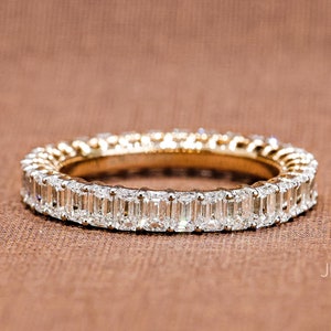Emerald Cut Moissanite Band 14K Solid Gold Emerald Cut Eternity Wedding Band Anniversary Band Full Eternity Stackable Band Anniversary Gift