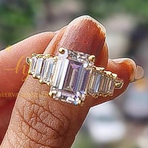 3 CT Emerald Cut Moissanite Engagement Ring 14K Gold Ring Emerald Diamond Ring Vintage Wedding Ring Anniversary Gift For Her Promise Ring