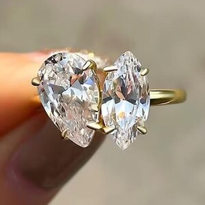Toi Et Moi Ring Pear And Marquise Cut Moissanite Engagement Ring Two Stone Wedding Ring 14K Gold Ring You And Me Ring Anniversary Ring