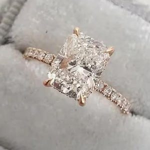 4 CT Radiant Moissanite Engagement Ring Radiant Cut Hidden Halo Wedding Ring Radiant Diamond 14k Gold Ring Anniversary Gift For Her