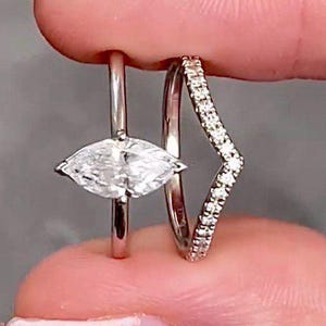 1 CT Marquise Cut Moissanite Diamond Wedding Ring Sets Marquise Diamond Engagement Rings 14K Gold Ring Set Anniversary Ring Set For Women