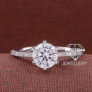 2CT Round Cut Moissanite Engagement Ring Round Cut Diamond Wedding Ring Six Prong 14K Solid Gold Ring Anniversary Gifts Handmade Jewelry