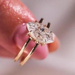 2.50 CT Marquise Cut Moissanite Diamond Engagement Ring Double Shank Band Solitaire Ring 14K Solid Yellow Gold Wedding Ring Gift For Women