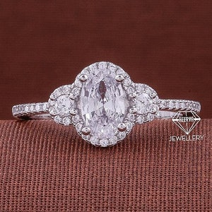 2 Carat Oval Cut Moissanite Halo Engagement Ring Oval Three Stone Wedding Ring 14k Gold Classic Ring Oval Diamond Anniversary Ring For Her