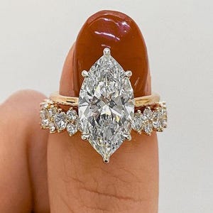3.50 CT Marquise Cut Moissanite Engagement Ring Set 14K Gold Wedding Ring Set Marquise Diamond Bridal Ring Set For Her Anniversary Ring Set