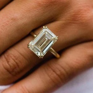 3 CT Emerald Cut Moissanite Engagement Ring Emerald Diamond Double Claw Prong Solitaire Ring 14K Solid Gold Wedding Ring Anniversary Gift
