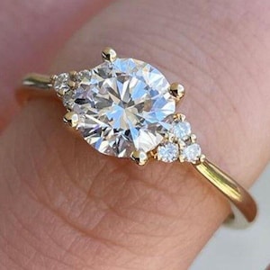 2 CT Round Cut Moissanite Engagement Ring Round Diamond Cluster Ring 14K Gold Wedding Ring Anniversary Ring For Women Gift For Girlfriend