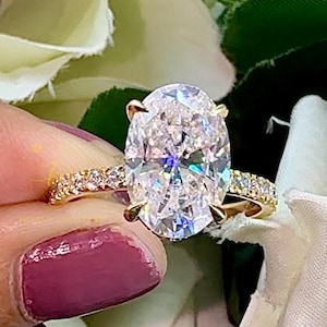 3 CT Oval Cut Moissanite Diamond Ring Oval Moissanite Engagement Ring Hidden Halo Ring 14K Solid Gold Wedding Ring Anniversary Gift For Her
