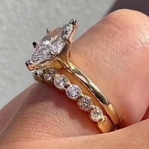 2.5 CT Marquise Cut Moissanite Engagement Ring Set Marquise Diamond Bridal Ring Set 14K Gold Wedding Ring Set Anniversary Ring Set For Her