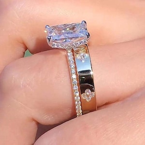 3 CT Radiant Cut Moissanite Bridal Ring Set 14kt Gold Engagement Ring Set Radiant Diamond Wedding Ring Set Anniversary Gifts For Women