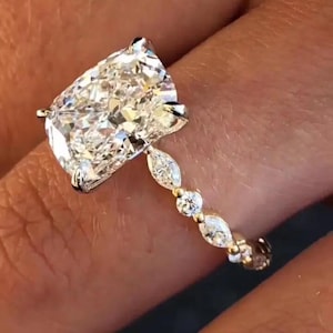 4ct Elongated Cushion Cut Moissanite Engagement Ring Solitaire Long Cushion Cut Moissanite Ring 14k White Gold Moissanite Ring For Her