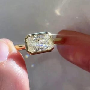 2.5 CT Bezel Set Radiant Cut Moissanite Engagement Ring East West Radiant Cut Wedding Ring Radiant Diamond Ring Anniversary Gift For Women