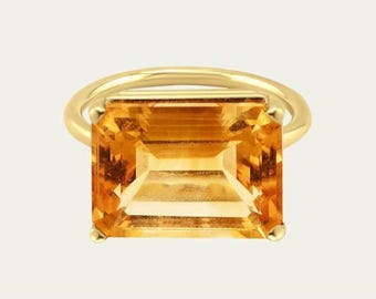 Impresionante anillo solitario de citrino para ella, anillo de plata de ley 925, piedra de nacimiento de noviembre, anillo de aniversario, regalo de cumpleaños.