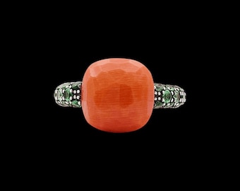 Wunderschöner Pomellato Korallenring für Sie, 925 Sterling Silber, 18k Gelbgold Polierter Ring, Jubiläumsring, Geburtstagsgeschenk, Oktober Edelstein.