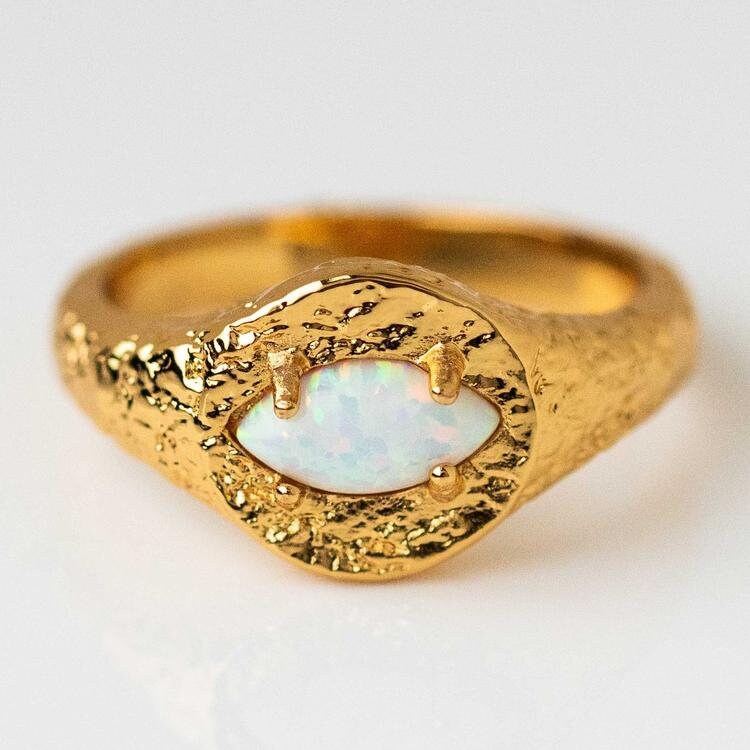 Anniversary Ring 925 Sterling Silver Exquisite Opal Ring for Her Birthday Gift 14k Yellow Gold Plated Ring