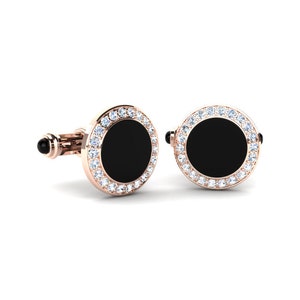 Exquisite Black Onyx Cufflinks, 925 Sterling Silver, 18k Rose Gold Plated Beautiful Cufflinks, Wedding, Anniversary, Occasional.