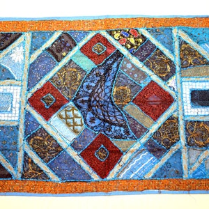 Antique Rangoli Design Embroidered Handmade Vintage Tapestry, Moti (Beaded) Patch Work Home Decorative Wall Hanging.