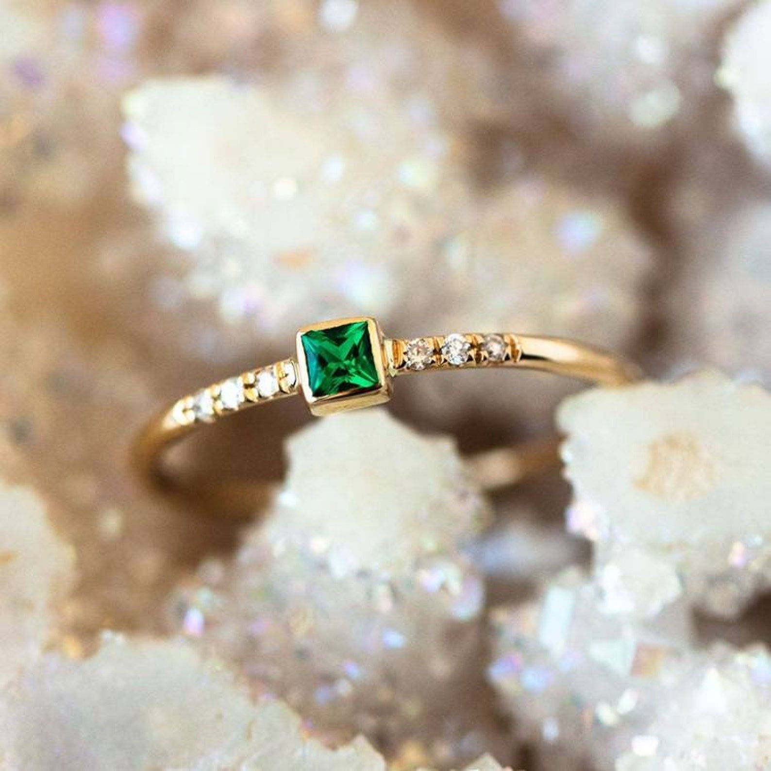 Beautiful Emerald Ring for Her 925 Sterling Silver 14k Etsy
