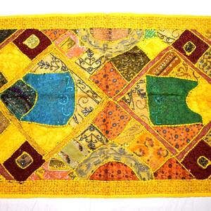 Antique Rangoli Design Embroidered Handmade Vintage Tapestry,  Moti (Beaded) Patch Work Home Decorative Wall Hanging.