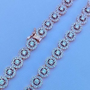 Moissanite jakości VS1, 14-karatowe różowe złoto na solidnym łańcuszku tenisowym ze srebra próby 925, prawdziwy diamentowy naszyjnik z lodem, 20"-30" cali