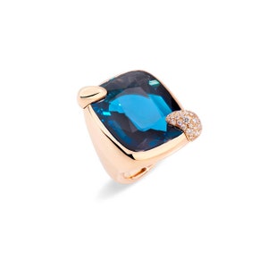 Exquisite Pomellato Victoria Design London Blue Topaz Ring for Her, 925 Sterling Silver Ring, November Birthstone, Anniversary/Birthday Gift