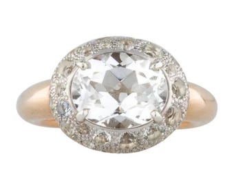 Mooie ring met witte topaas voor haar, 925 sterlingzilver, 18k geelgouden Poolse ring, jubileumring, verjaardagscadeau, edelsteen november.