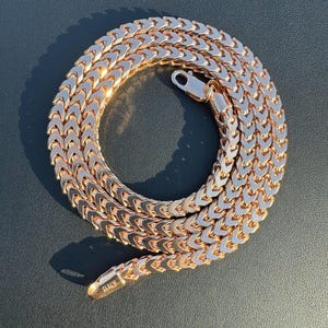 Catena da uomo Franco a maglie doppie con cordolo placcata in oro rosa / Argento Sterling 925 massiccio / Larghezza 8 mm / 18&quot;-30&quot; pollici / Chiusura a moschettone.