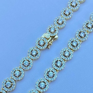 Moissanite jakości VS1, 14-karatowe żółte złoto na solidnym łańcuszku tenisowym ze srebra próby 925, prawdziwy diamentowy naszyjnik z lodem, 20"-30" cali
