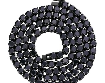 VS1 Quality 5 MM Black Moissanite Tennis Chain | Solid 925 Sterling Silver | Black Rhodium (Oxidised) Chain | 18"-30" inches Length.