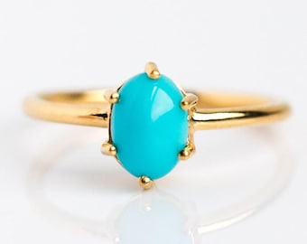 Beautiful Turquoise Ring for Her, 14k Yellow Gold Plated, 925 Sterling Silver Ring, December Birthstone, Anniversary Ring, Birthday Gift