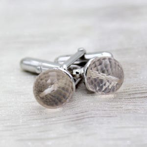 Exquisite Rose Quartz 925 Sterling Silver, White Gold Plated Beautiful Cufflinks, January Birthstone, Anniversary, Wedding, Occasional.