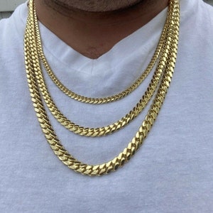 Miami Cuban Link Chain | Solid 925 Sterling Silver | 5mm to 8.2mm Wide | 20&quot; to 28 &quot;Inches Length | Yellow Gold Plated