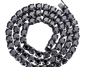 VS1 Quality 7 MM Black Moissanite Diamond Tennis Chain | Solid 925 Sterling Silver | Black Rhodium (Oxidised) Chain | 18"-30" inches Length.